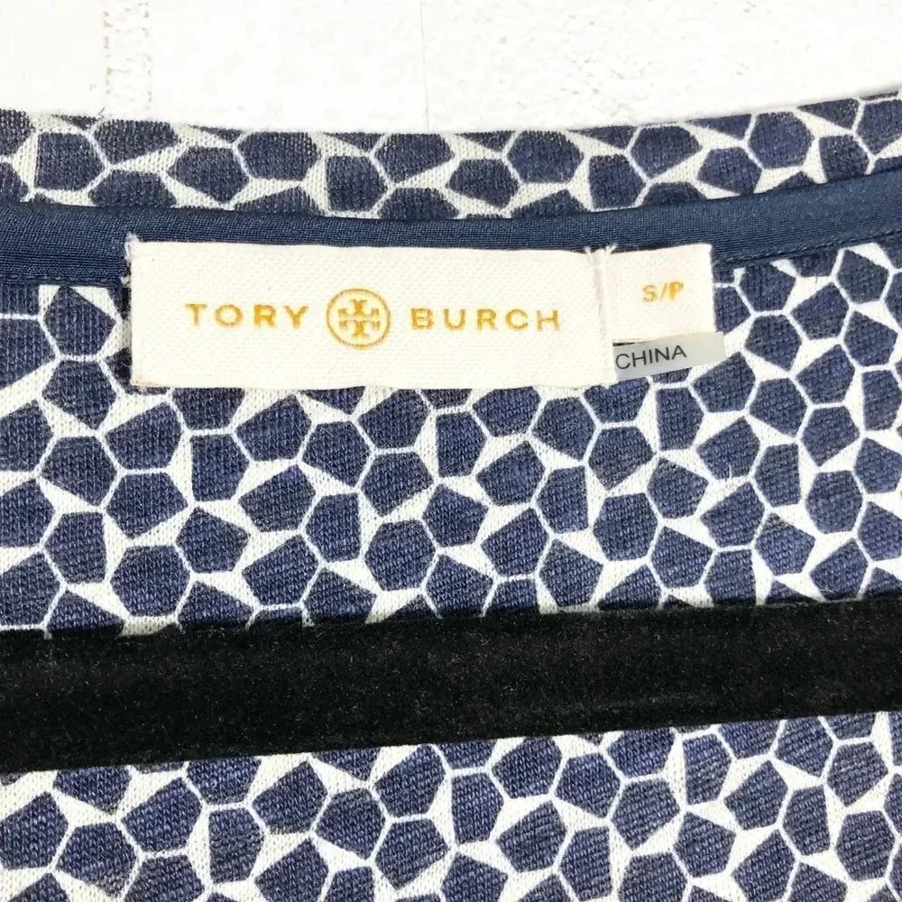 Tory Burch Navy Blue and White Teserra Blouse Shirt Size Small